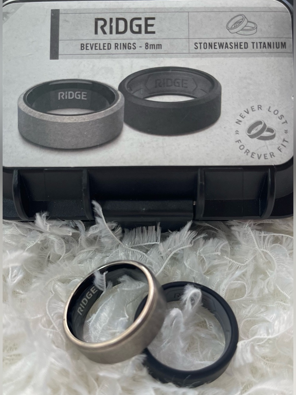 The Ridge Men's Stonewashed Titanium Ring Set - Size 10